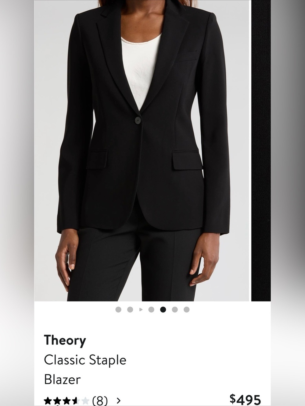 Theory Good Collection Black Tailored Single-Button Blazer size 6